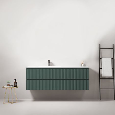 Mobile bagno sospeso cannettato 140 cm Verde Comodoro Lavabo a Sinistra in Resina Senza Specchio - Fiji Paint