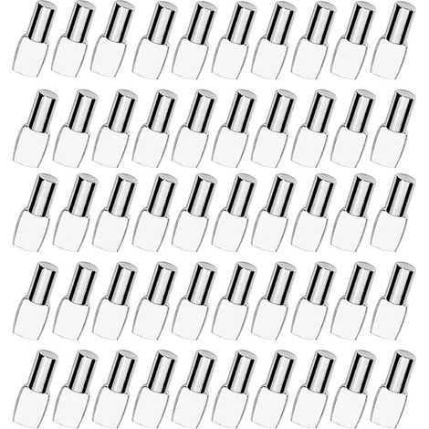 Soportes para estantes, escuadras para estantes, clavijas metálicas para estantes, niqueladas de 5 mm, 100 unidades para muebles, armarios y accesorios de oficina. (1/5)