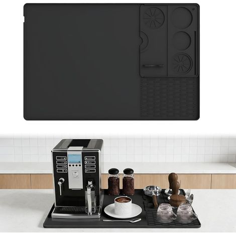 Support pour machine à café, 2 en 1, tapis en silicone, avec bord surélevé et tapis de tamping séparable, tapis à café antidérapant, accessoires de bar à café, compatible avec Ninja Luxe Cafe