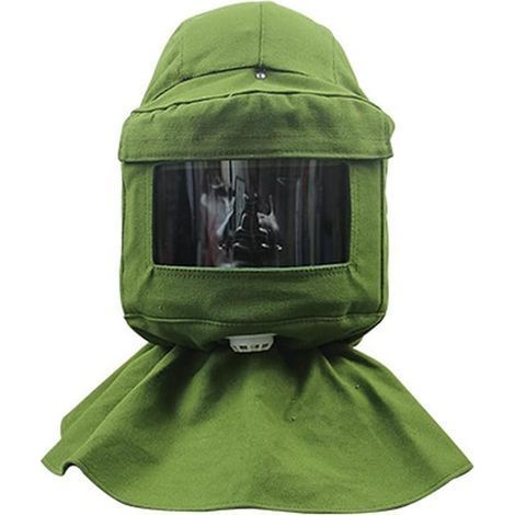 Cloche de sablage, écharpe de sablage, masque anti-vent, anti-sablage, outils de protection contre la poussière, masque facial, toile verte + casque de protection (1/5)