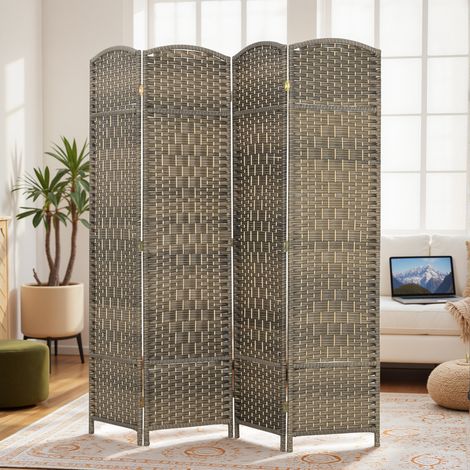 Paravent pliable 4 panneaux, cloison de séparation en pin, motif tressé, finition lavé noir, séparateur d'espace intérieur (1/5)