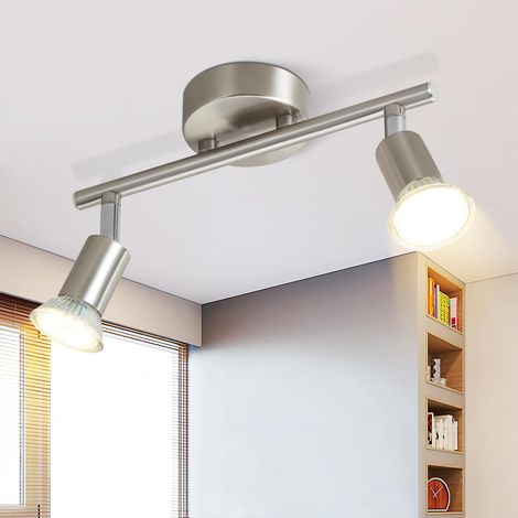 Plafonnier LED 2 Spot GU10 Éclairage Plafond Luminaire Spot Orientable Lampe Industrielle Plafonnier Intérieur Moderne Chambre Cuisine Salon, Sans Ampoule (1/5)