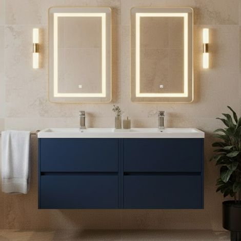 Havana Wall Hung 4-Drawer Vanity Unit with Double Polymarble Basin 1200mm Wide - Midnight Blue