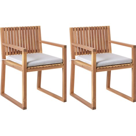Conjunto de 2 sillas de jardín rústico con cojines madera de acacia certificada poliéster marrón claro y gris claro Sassari II