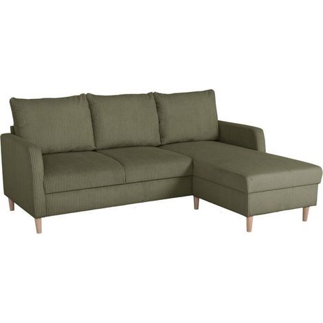 Canapé d'angle fixe - 3 places - CHIPY - Tissu Lincoln Kaki - Pieds bois nature - 192 x 82 x 138 cm (1/5)