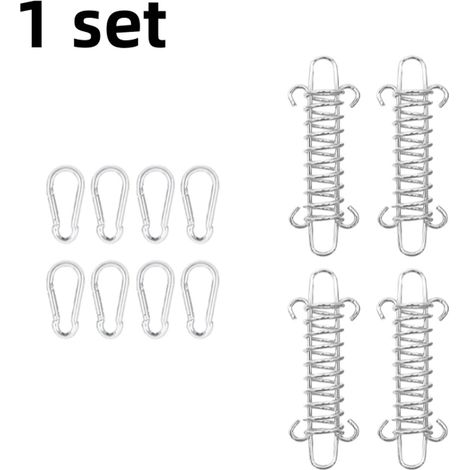 Lot de 4 boucles à ressort pour haubans et fixation d'auvent avec 8 crochets pour camping petit format argentées (1/5)