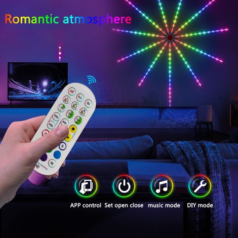 Guirlande lumineuse LED effet feu d'artifice avec télécommande et synchronisation musicale, idéale pour décorer une fête de Noël, un bar ou une salle de jeux. (1/5)