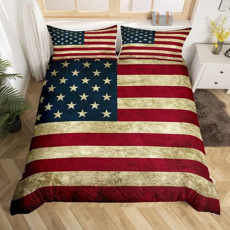 Drapeau américain Housse de Couette USA Patriotic Parure de Lit 220x240cm pour Hommes Adultes Doux Léger Ensembles de Housse de Couette avec 2 taies d'oreiller (1/5)