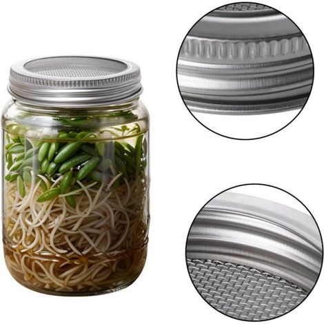 Couvercles de germination pour bocaux, acier inoxydable 316, tamis filtrant 70 mm, lot de 4 (1/4)