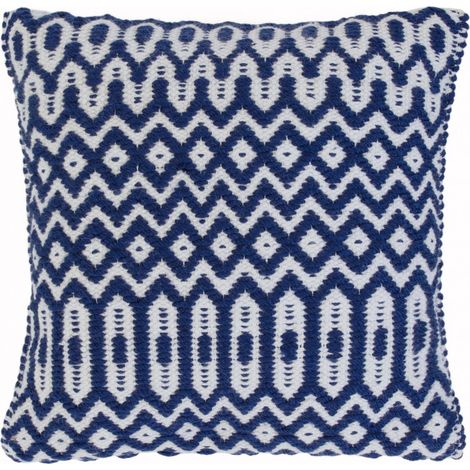 Halsey Hand Made Geometric Flatweave Kitchen Garden Indoor Outdoor Blue Cushion 45 x 45 cm (1'5''x1'5'') Pillow