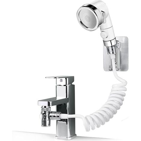 Pommeau de douche sans impact, ensemble de douche réglable pour robinet de salle de bain - douchette avec raccord rapide, flexible détachable, douchette pour se laver les cheveux et laver les animaux