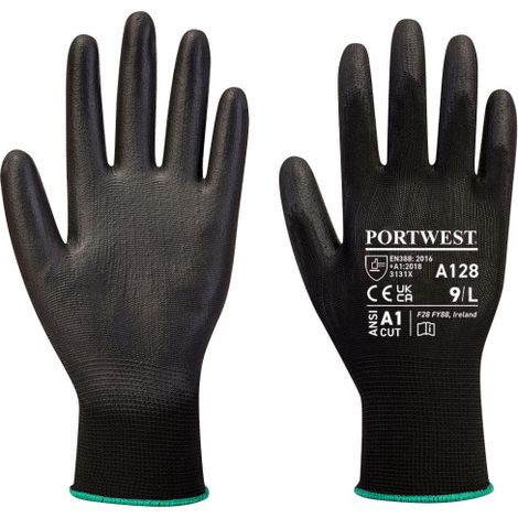 Guante con palma de PU libre de látex - Pack expositor / Negro / XL