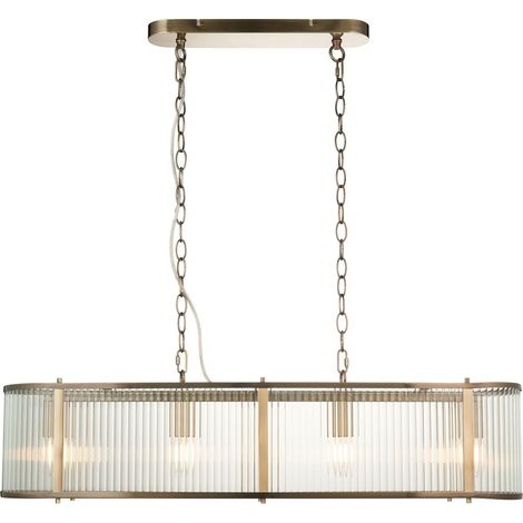 Endon Ridgeton Plafonnier suspendu de bar en laiton antique, verre strié transparent, 4 x E14
