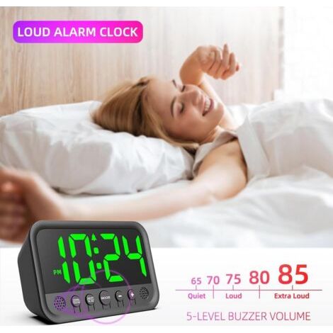 Sveglia digitale LED verde per camera da letto, adatta per dormiglioni, con funzione snooze, regolabile in volume e luminosità, 12/24 ore (1/4)