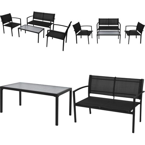 Salon de jardin 4 pcs Textilène Noir - Salon De Jardin - Meubles De Jardin - Set Salon De Jardin - Table Basse - Chaise De Jardin - Home & Living (1/5)