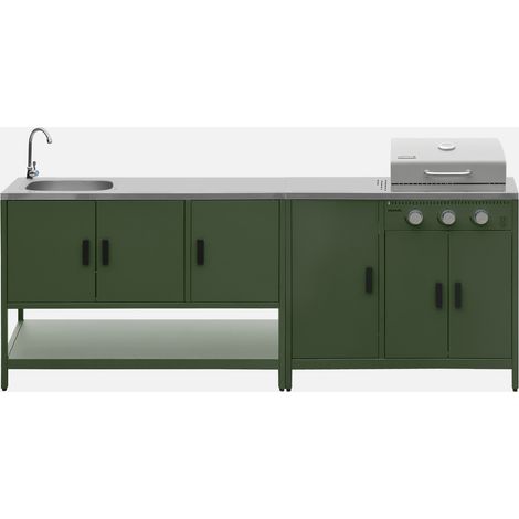 Modulo cucina da esterno con barbecue a gas a 3 bruciatori, 2 moduli