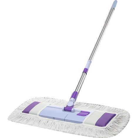 Balai plat flexible tête lavable microfibre acier inoxydable nettoyage sols maison sec humide efficace poussière saleté (1/4)