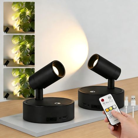 Spot LED Sans Fil Rechargeable 4000mAh Éclairage d'Art Mini Lampe de Lecture avec Télécommande et Touche Tactile Minuterie Intégrée pour Plantes Armoires Chambre Salon (1/5)