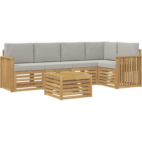 Set di divani da esterno 6 pz Bianco e Grigio Chiaro Poliestere vidaXL (1/5)