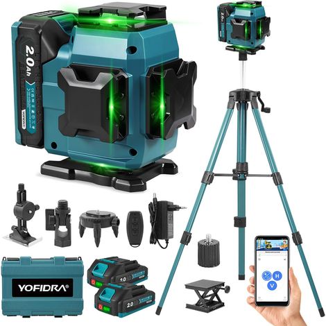 Niveau Laser avec Trepied Autonivelant - Niveau Laser Chantier 360° x 4, 4D 16 Lignes Laser, Nivellement Automatique, IP54, avec 2 Batteries 2000 mAh, Telecommande (1/5)