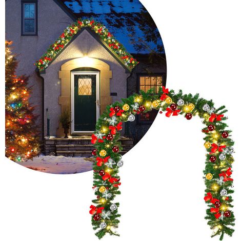 Randaco Ghirlanda di Natale con illuminazione ghirlanda di luci ghirlanda di abete decorazione natalizia per caminetti scale porte pareti 500 cm con decorazioni (1/5)