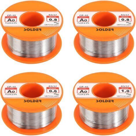 Fil à souder 4 rouleaux 50g – Étain électrolytique avec flux intégré – Diamètres 0,6/0,8/1 mm – Pour soudures électroniques (1/5)