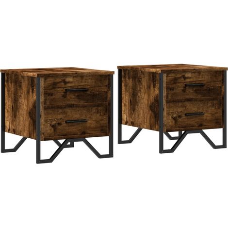 Conjunto de 2 mesitas de noche con dos cajones 40 x 41 x 40 cm madera contrachapada marrón y metal DEC035127