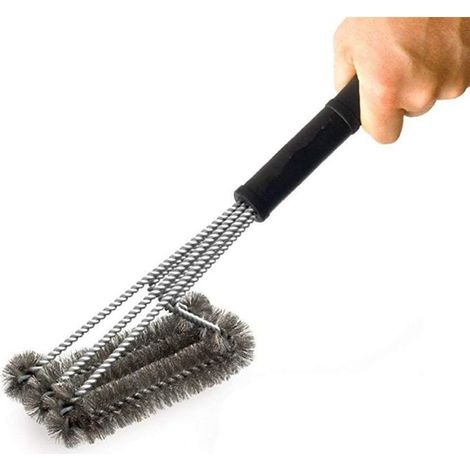 Brosse de Nettoyage 3 en 1 pour Barbecue, Brosse À Trois Fils de 18" À Long Manche, Poils en Acier Inoxydable pour Les Grils À Gaz, à Charbon et Électriques,Noir (1/5)