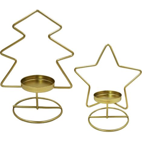 Lot de 2 photophores dorés vintage, bougeoir arbre et étoile, table (1/5)