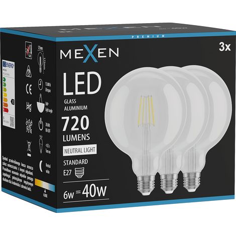 Mexen Vintis 3x ampoule LED à filament E27, G125, 6W, Neutre - 4000K, 720 lm, transparent - L158-E27-0640-00x03 (1/5)