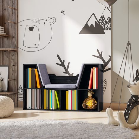 HOMCOM Bibliothèque banc 6 cases 102x30x61 cm noir