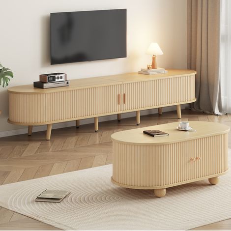 Meuble TV et table basse ovale MDF bois OKMYHOME (1/5)