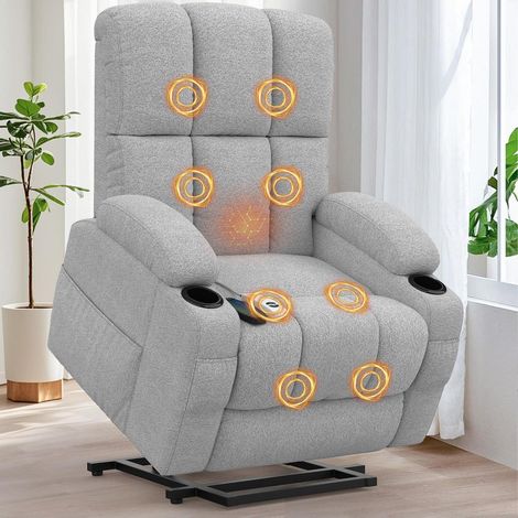 Relaxsessel mit Massage & Heizung, Aufstehhilfe, USB, Hellgrau (1/5)