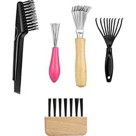 5 Pcs Outil de Nettoyage Ensemble,Griffes de Nettoyage de Peigne、brosse à cheveux avec fil métallique râteau manche en bois - Nettoyeur à Poils Double Face et Brosse de Nettoyage, pour La maison (1/5)