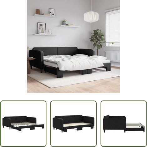 vidaXL Lit gigogne - Lit de jour avec gigogne sans matelas noir 100x200 cm (1/5)