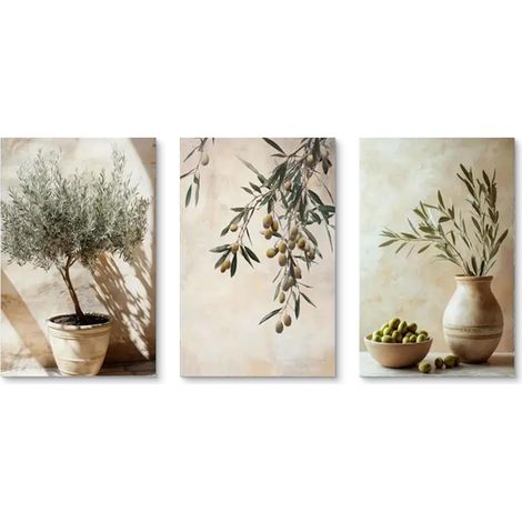Ensemble de 3 affiches d'olivier, images de plantes méditerranéennes, décoration murale esthétique d'olivier pour salon et chambre à coucher, sans cadre (30x40 cm) (1/2)