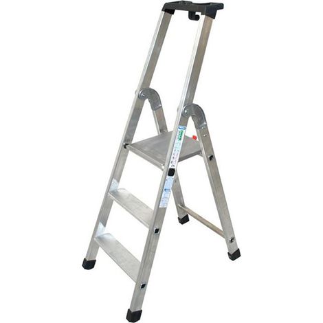 Matisère – Escabeau 3 marches – Hauteur de travail max 2.65m – Marches antidérapantes 8.5cm – Plateforme aluminium 27x26cm (1/3)