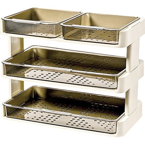 Étagère de rangement démontable 3 niveaux blanc crème pour cuisine, salle de bain ou bureau, organisateur multifonction pour comptoir et plan de travail. (1/5)