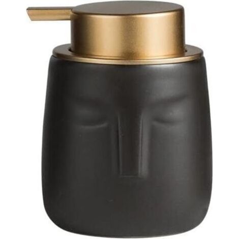 (Noir) Distributeur de savon moderne, bouteille en céramique en forme de visage avec pompe dorée antirouille, distributeur de lotion décoratif pour salle de bain ou cuisine (1/5)