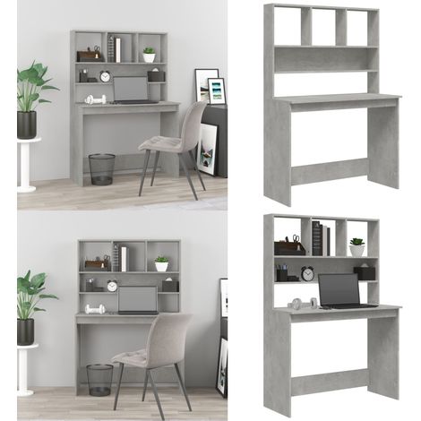 Bureau avec étagères Gris béton 102x45x148 cm Bois d'ingénierie - Bureau En Bois Gris - Bureau D'étude - Meuble De Bureau - Bureau Informatique - Bureau Compact - Home & Living (1/5)