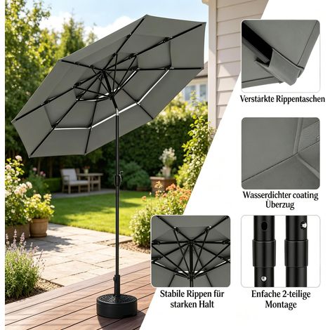 Grand parasol piscine triple ventilation, large toile anti-UV résistante au vent, structure solide pour jardin et bord d’eau, vendu sans pied (1/5)