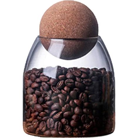 Bocal de conservation hermétique en verre borosilicate transparent, avec bouchon en liège, pour épices, sucre, café (1/5)