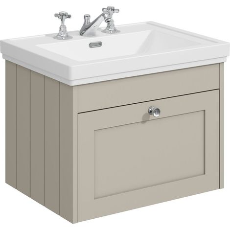 Balterley Butterton 600mm Wall Hung 1 Drawer Unit with Classic Basin 3 Tap Hole - Pebble Grey (1/4)