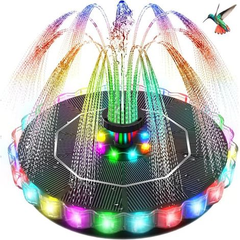 Fontaine solaire d'extérieur, 5 W, pour jardin, pompe solaire 6,5 W avec câble de 3 m, pompe à eau solaire flottante avec 9 jets d'eau différents pour le jardin. (1/5)