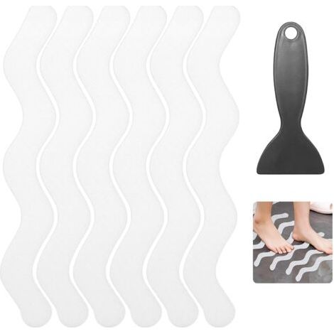 QORVA-36 Pièces Antidérapant Douche, Bande Anti Dérapant Douche avec Grattoir, Stickers de Baignoire Antidérapants, Bandes Baignoire Sécurité, Autocollants Antidérapants Salle Bain (Transparent) (1/5)
