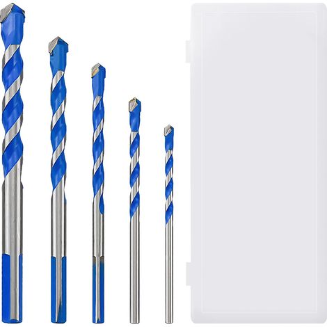 Jeu de 5 forets carbure de tungstène pour brique, carrelage, maçonnerie, béton - 4/5/6/8/10 mm (bleu) (1/5)