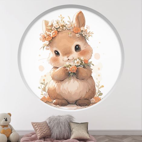 Stickers Trompe l'oeil Arche ronde Enfants - Lapin - Diamètre 30 cm (1/4)
