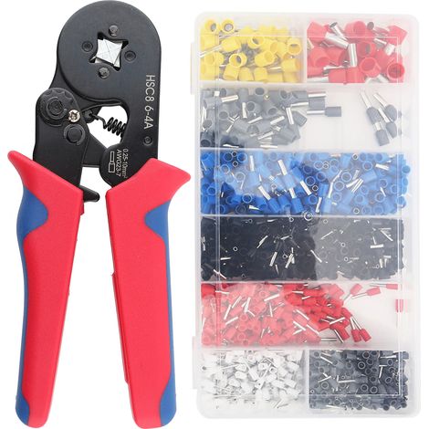 Pince à sertir type tuyau HSC86‑4A + 1200 pièces de cosses, outil ergonomique manuel pour câbles et fils électriques (1/5)