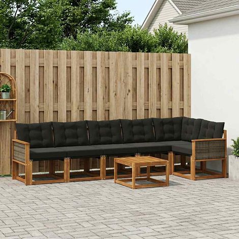 Set di divani da esterno modulare in legno massello di acacia e textilene 7 pz naturale e nero, 60.98kg - PANGIVO (1/5)