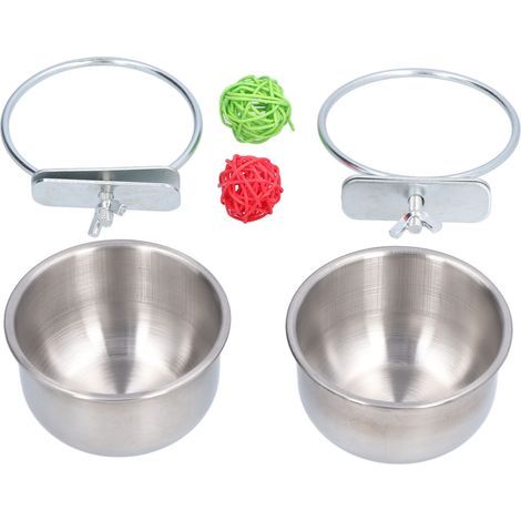 Futternapf aus Edelstahl mit Rattanball für Papageien und Kleintiere (Hamster) (1/5)